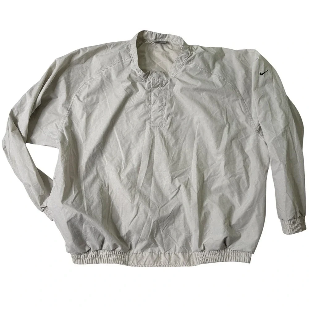 Vintage Nike Jacket Men's Size 2XL Beige Wind Shirt Long Sleeve Windbreaker Y2k